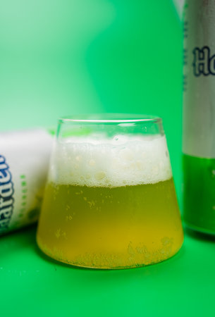 Samut Prakan, Thailand - June 96, 2024 : Hoegaarden Shine Muscat Grape flavored. New flavoredのeditorial素材