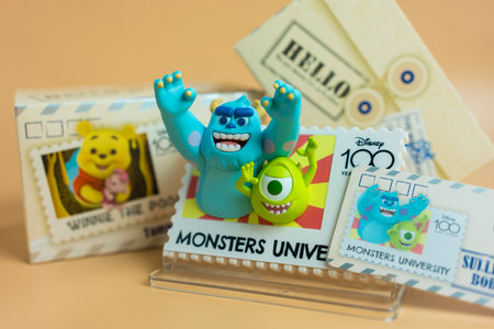 Bangkok, Thailand - May 21, 2024 : Figure of Winnie the pooh. MINISO Disney 100 Years of Wonder Retro Stamp Series, Blind Box Figureのeditorial素材