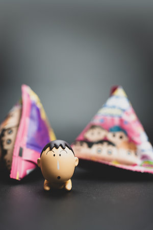Bangkok, Thailand - June 13, 2024 : Crayon Shinchan Mini Series Lying Down figures from 52TOYS. Random Mini Series-Lying Down Series Blind Box Figure Toyのeditorial素材