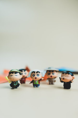 Bangkok, Thailand - June 13, 2024 : Crayon Shin chan Q Cute Doll Mini Changing Series. Shin-chan mini model from UNiPOP brand.のeditorial素材