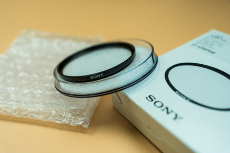 Bangkok, Thailand - June 16, 2024 : MC Protecting Filter. High quality optical glass from Sony for DSLR camera. Filter protects the camera lens from dust, dirt, and fingerprints.のeditorial素材