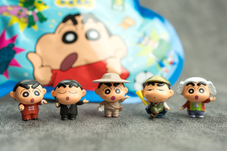 Bangkok, Thailand - June 16, 2024 : Crayon Shin chan Q Cute Doll Mini Changing Series. Shin-chan mini model from UNiPOP brand.のeditorial素材