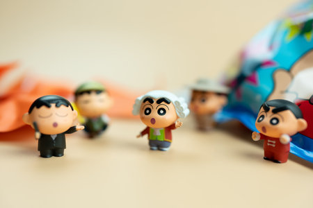 Bangkok, Thailand - June 23, 2024 : Crayon Shin chan Q Cute Doll Mini Changing Series. Shin-chan mini model from UNiPOP brand.のeditorial素材