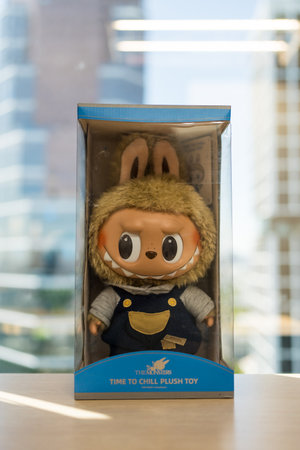 Bangkok, Thailand - June 23, 2024 : A cute doll of LABUBU Time to Chill-Vinyl Plush Doll. POP MARTのeditorial素材
