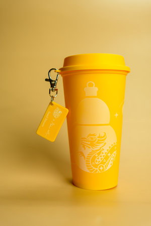 Bangkok, Thailand - June 26, 2024 : Reusable cup from Cafe Amazon, Get power to enhance your luck with cup name of Dragon pattern. Get 1 free Dragon Reusable Cup in June 25, 2024のeditorial素材