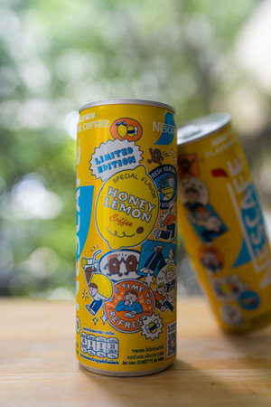 Bangkok, Thailand - July 1, 2024 : Nescafe instant coffee Honey Lemon, Limited edition can....