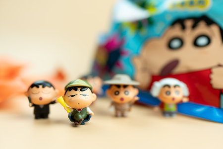 Bangkok, Thailand - June 23, 2024 : Crayon Shin chan Q Cute Doll Mini Changing Series. Shin-chan mini model from UNiPOP brand.のeditorial素材