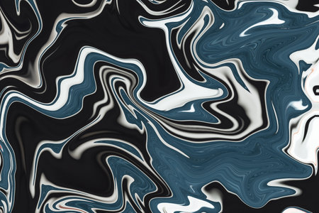 Abstract liquid color black, blue and white marble texture background. Wave shape liquid motion backgroundの写真素材