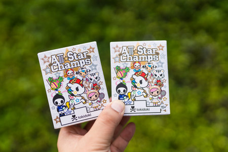 Bangkok, Thailand - July 19, 2024 : Tokidoki blind box, a series of all star champs from Miniso Thailand. Tokidoki Unicornのeditorial素材