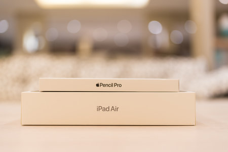 Bangkok, Thailand - July 19, 2024 : Brand new Apple iPad Air 11, 2024 version, and Apple Pencil pro...