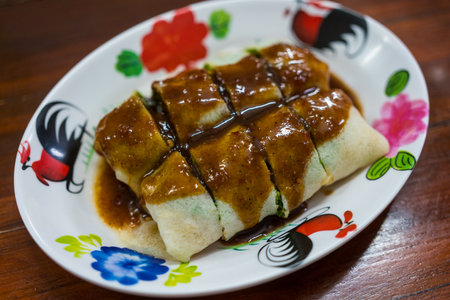 Fresh spring rolls with sweet and sour sauce.の写真素材