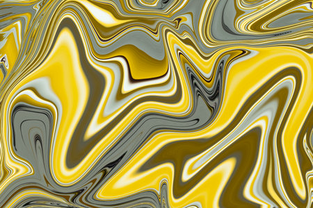 Abstract background of yellow and gray liquid liner. Abstract texture of liquid. Swirl shapes background.の写真素材