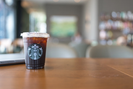 Bangkok, Thailand - September 4, 2024: A cup of Starbuck iced Americano on a tableのeditorial素材