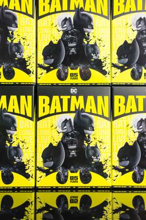Bangkok, Thailand - September 8, 2024 : Figures of DC Batman Toy in Blind box collection of DC Batman 85th Anniversary Series Figures, Pop martのeditorial素材
