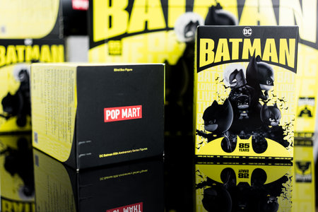 Bangkok, Thailand - September 8, 2024 : Figures of DC Batman Toy in Blind box collection of DC Batman 85th Anniversary Series Figures, Pop martのeditorial素材
