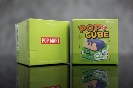 Bangkok, Thailand - September 8, 2024 : Blind box or surprise toy from POP MART this collection of Disney Pixar POP CUBE 1 Series figuresのeditorial素材