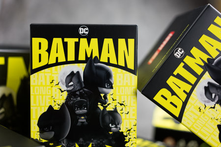Bangkok, Thailand - September 12, 2024 : Figures of DC Batman Toy in Blind box collection of DC Batman 85th Anniversary Series Figures, Pop martのeditorial素材