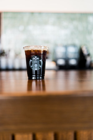 Bangkok, Thailand - September 12, 2024 : Starbucks iced cold brew coffee at Starbucks cafe coffee shop.のeditorial素材