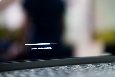 Bangkok, Thailand - September 16, 2024 : Installing software update sign on the black screen of...
