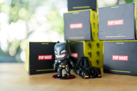 Bangkok, Thailand - September 16, 2024 : A Figures DC Batman 85th Anniversary Series from POP MART. Batman v Superman, Dawn of justice 2016 filmのeditorial素材