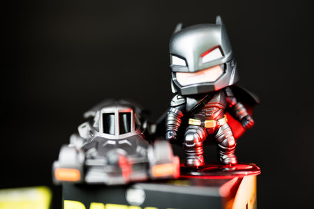 Bangkok, Thailand - September 16, 2024 : A Figures DC Batman 85th Anniversary Series from POP MART. Batman v Superman, Dawn of justice 2016 filmのeditorial素材