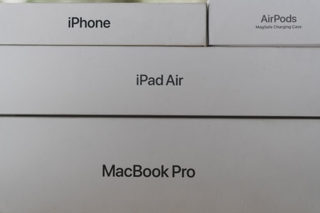 Bangkok, Thailand - September 16, 2024 : Boxes from Apple, Macbook Pro, iPad Air, iPhone, and...