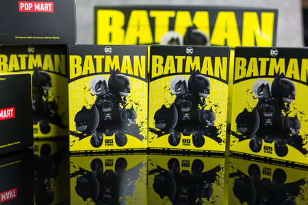 Bangkok, Thailand - September 21, 2024 : Figures of DC Batman Toy in Blind box collection of DC Batman 85th Anniversary Series Figures, Pop martのeditorial素材
