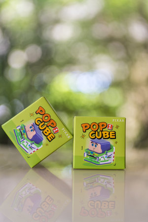 Bangkok, Thailand - September 21, 2024 : A blind box or surprise toy from POP MART this collection of Disney Pixar POP CUBE 1 Series figuresのeditorial素材