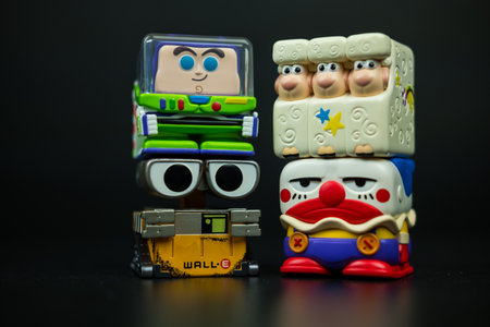 Bangkok, Thailand - October 4, 2024 : Disney, Pixar POP CUBE 1 Series figures from popmart on a...