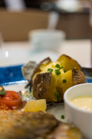 Hot baked potato. Selective focusの写真素材