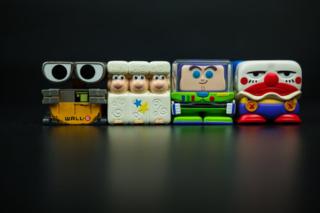 Bangkok, Thailand - October 10, 2024 : Disney, Pixar POP CUBE 1 Series figures from popmart on a...