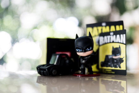 Samut Prakan, Thailand - October 30, 2024 : A Figures DC Batman 85th Anniversary Series from POP MART. The Batman 2022 filmのeditorial素材