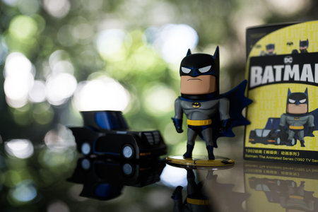 Bangkok, Thailand - November 11, 2024: A Figures DC Batman 85th Anniversary Series from POP MART. Batman The Animated series 1992 TV seriesのeditorial素材