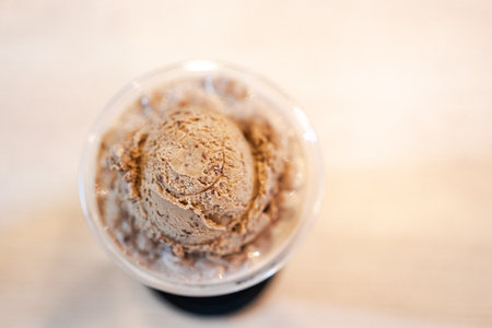 Delicious and sweet ice cream on top of mocha frappe coffee, selective focusの写真素材