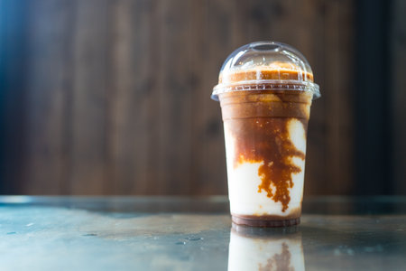 Coconut milk iced coffee. Fusion drink and summer drinkの写真素材