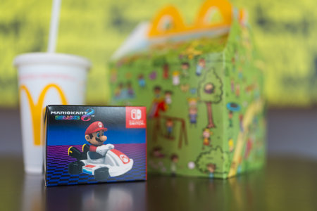 Bangkok, Thailand - November 23, 2024 : Happy meal collection of cute Mario Kart from McDonald. A cult classic video game. The Mario Kart 8 Deluxe Happy Meals are currently available at McDonald'sのeditorial素材