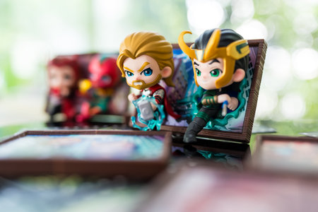 Bangkok, Thailand - November 23, 2024: Thor and Loki, Frame Series Figures from Pop Mart shop. Marvel x Pop Martのeditorial素材