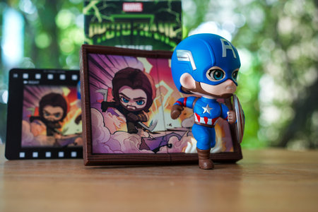 Bangkok, Thailand - November 23, 2024 : Captain America, Frame Series Figures from Pop Mart shop. Marvel x Pop Martのeditorial素材