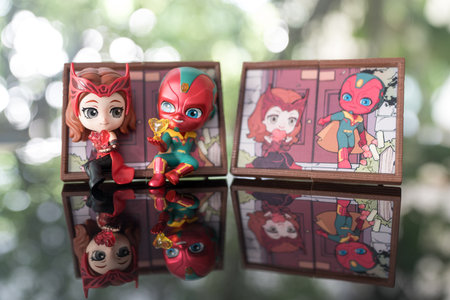 Bangkok, Thailand - November 11, 2024 : Vision and Wanda, Frame Series Figures from Pop Mart shop. Marvel x Pop Martのeditorial素材