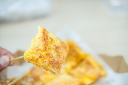 Sliced Roti, ready to eat. Thai pancake egg roti.
