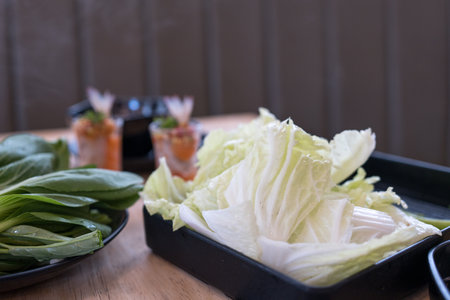 Fresh of vegetable set for hot pot. Close upの写真素材