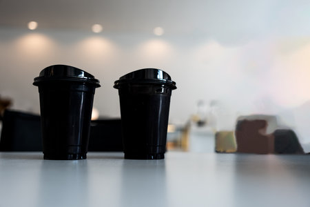 Two glasses of iced black coffee on cafe counter. Close upの写真素材