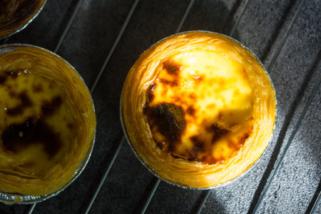 Several Pastel de Nata a Portuguese egg custard tart pastry. Top viewの写真素材