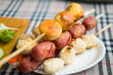 Thai style grilled meatballs. Close upの写真素材