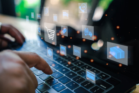 Online shopping concept, marketplace website with virtual interface of online shopping cart part of the network. Online shopping business with selecting shoppingの写真素材