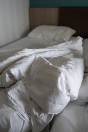 White bed background, after sleepの写真素材