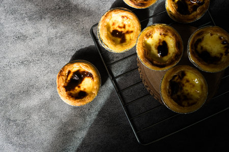 Traditional Portuguese egg tart dessert Pasteis de nata or Pasteis de Belemの写真素材