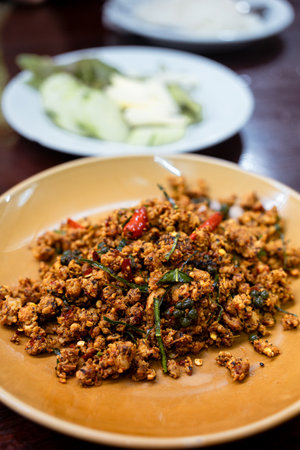 Stir fried pork with yellow curry paste. Southern Thai foodの写真素材
