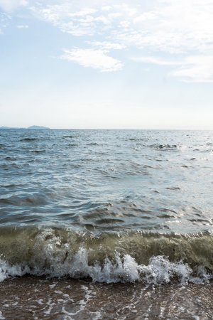 Sand and water on Bangsan beach at Chonburi, Thailand. Scenic viewの写真素材