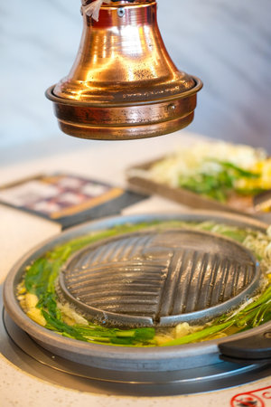 Smoke extractor system above brill table. Designed for removing smoke from grilled foodの写真素材